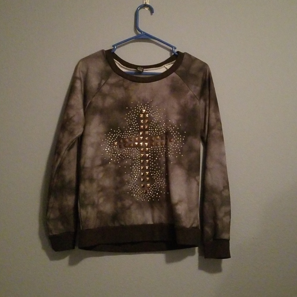 Bejeweled cross, crewneck sweatshirt